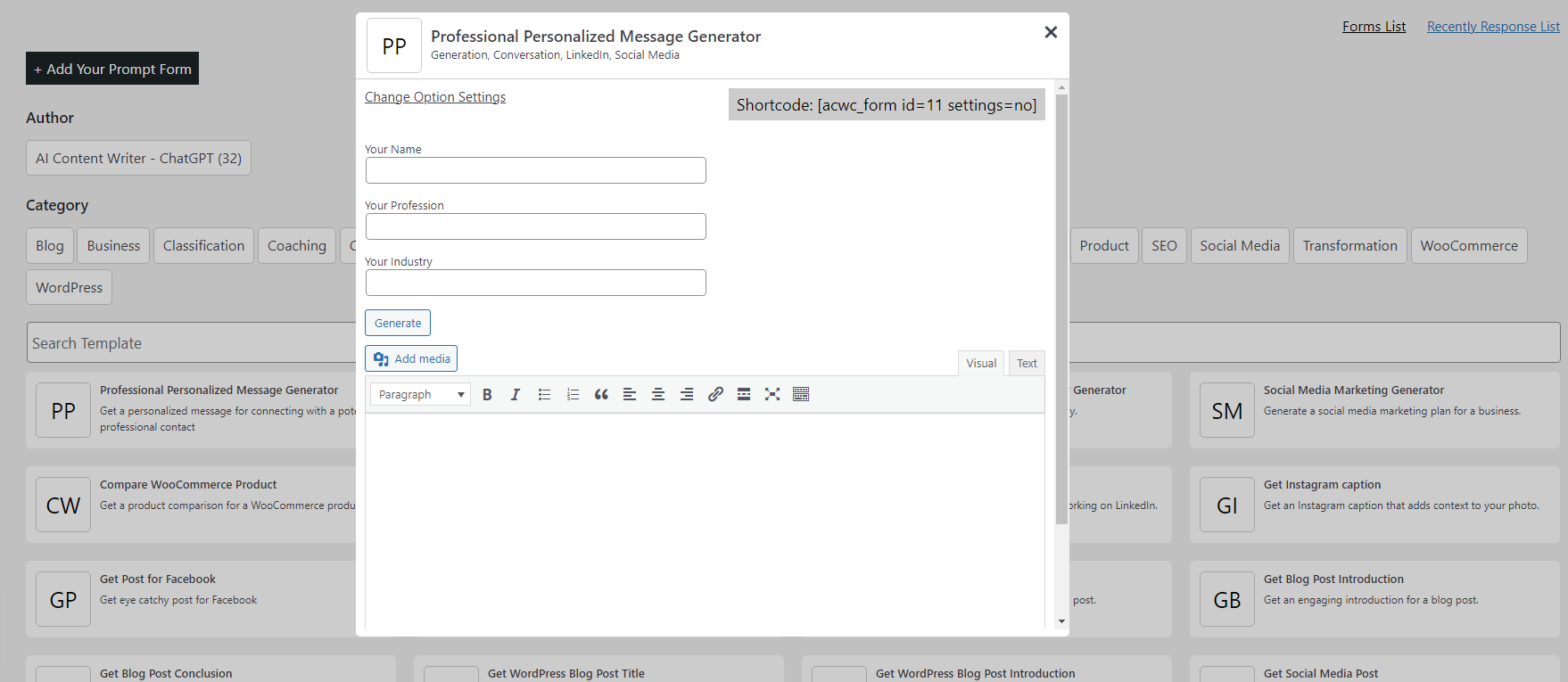 Content generator page