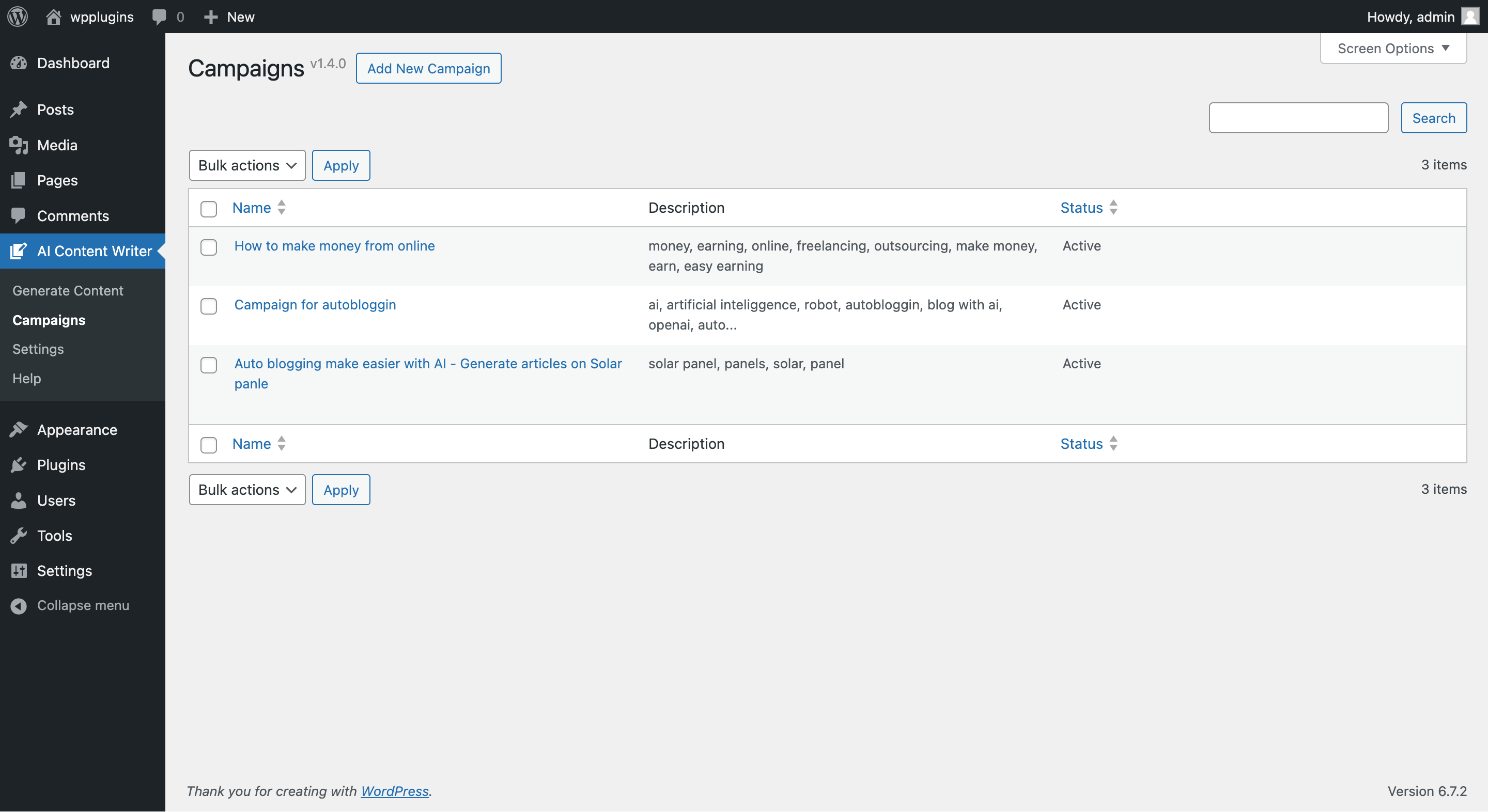 Campaigns Page