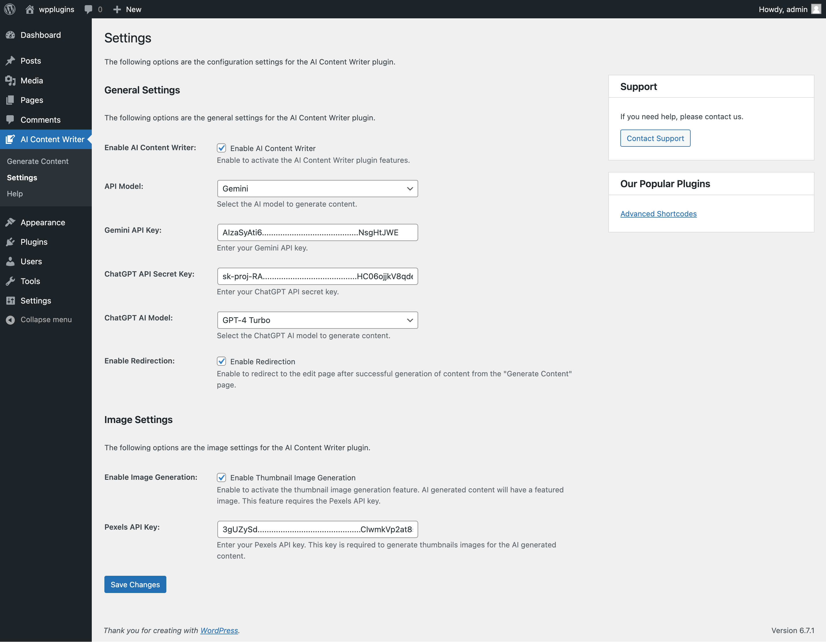 Settings Page