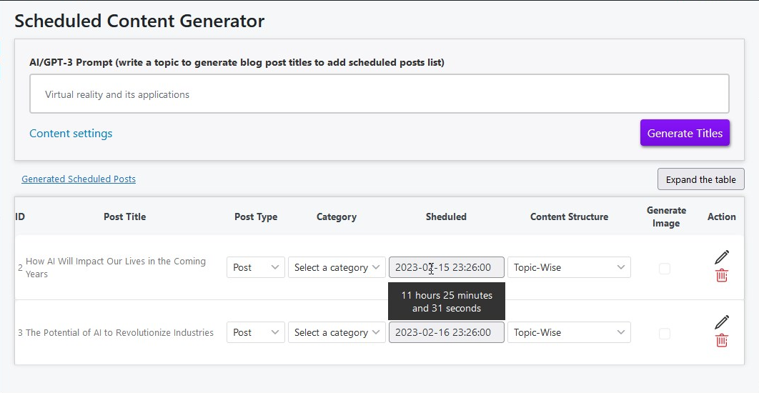 Scheduled content generator page