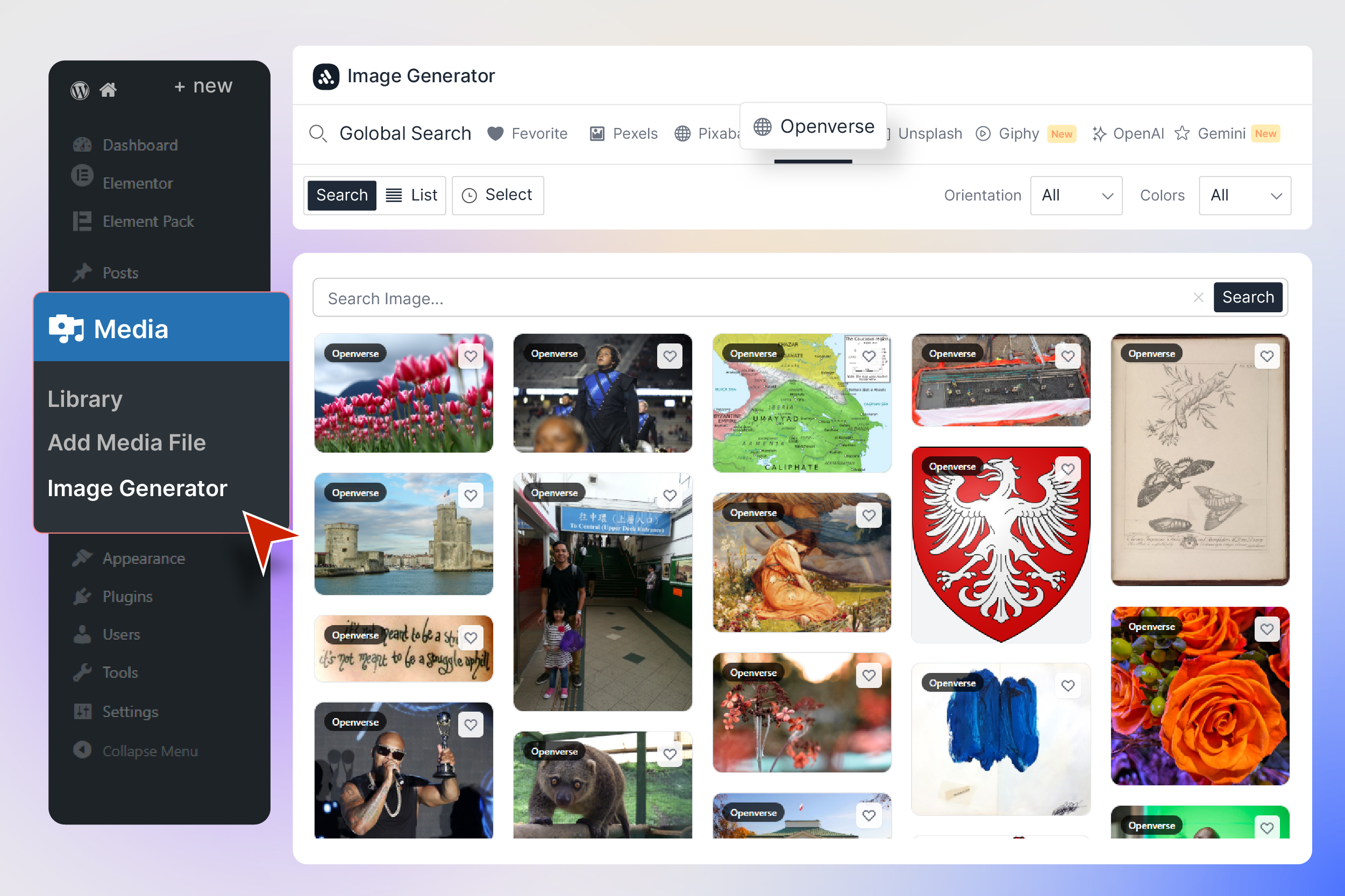 Pixabay Advanced Filters (Order, Type, Category, Color, Orientation)