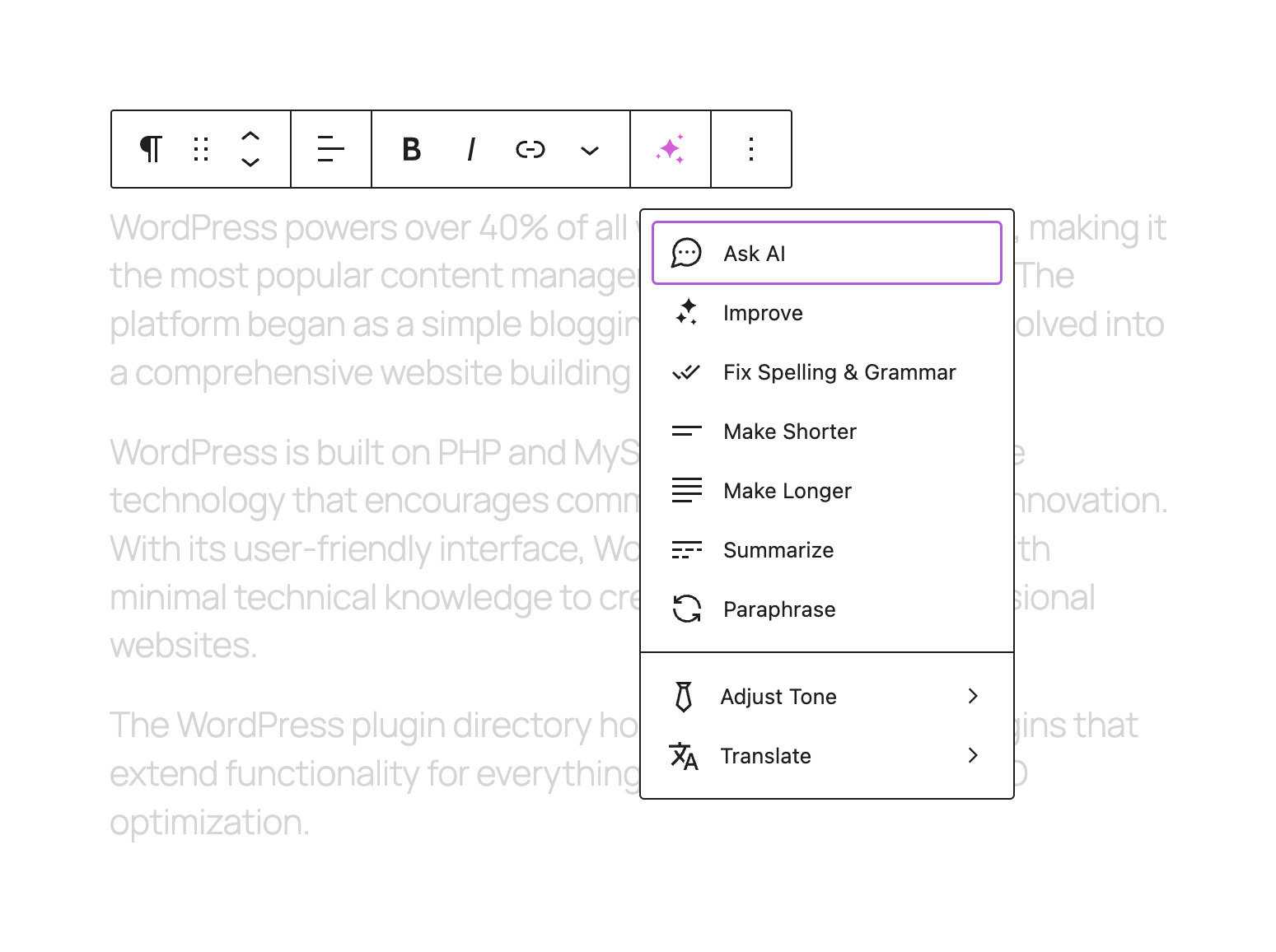 Paragraph toolbar button