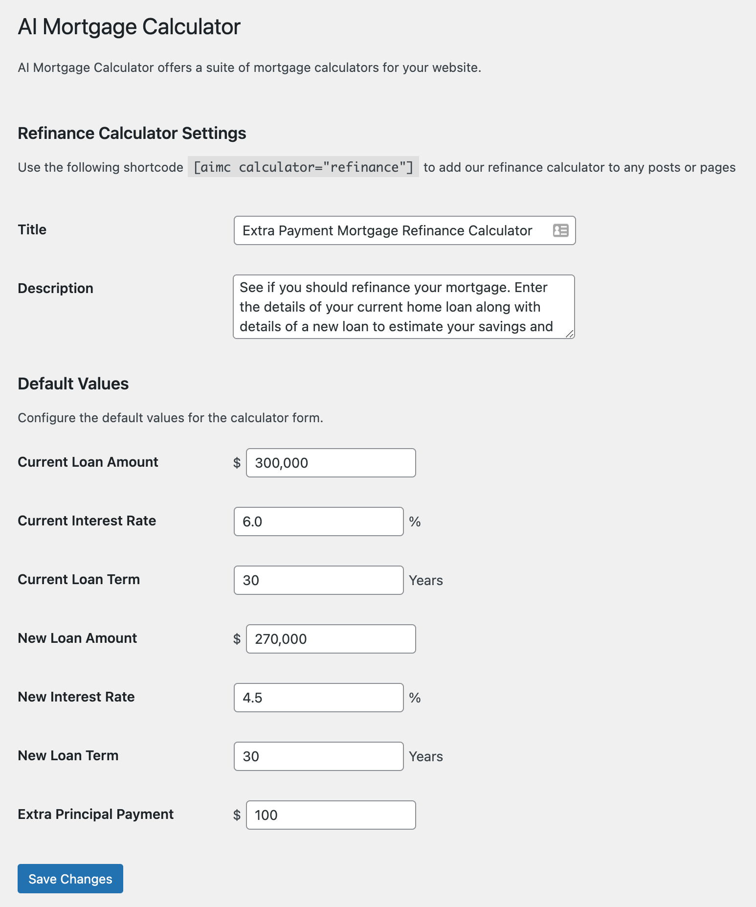 Settings options that allows you to configure the plugin