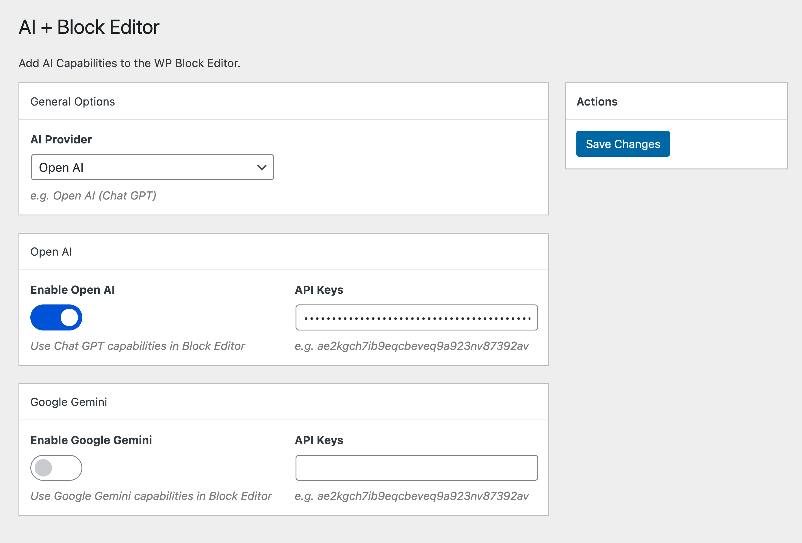 Options Page - Add API keys and select AI Provider.