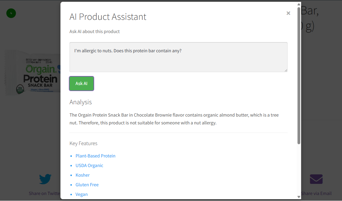 **AI Product Search Example 1 (Pro)** - "Please help me find all the ingredients needed to make sushi" - Real AI-powered results