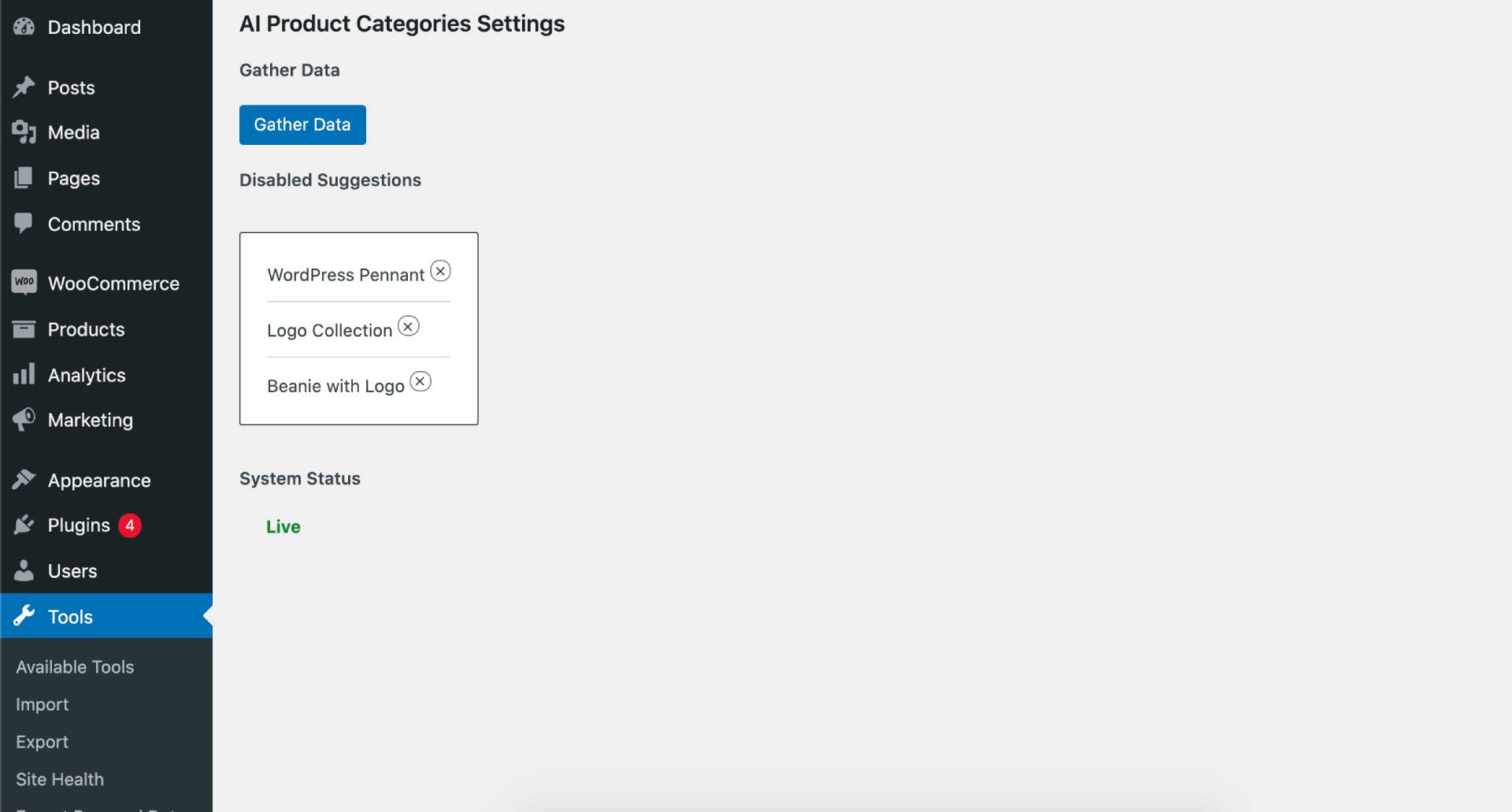 Settings Page.