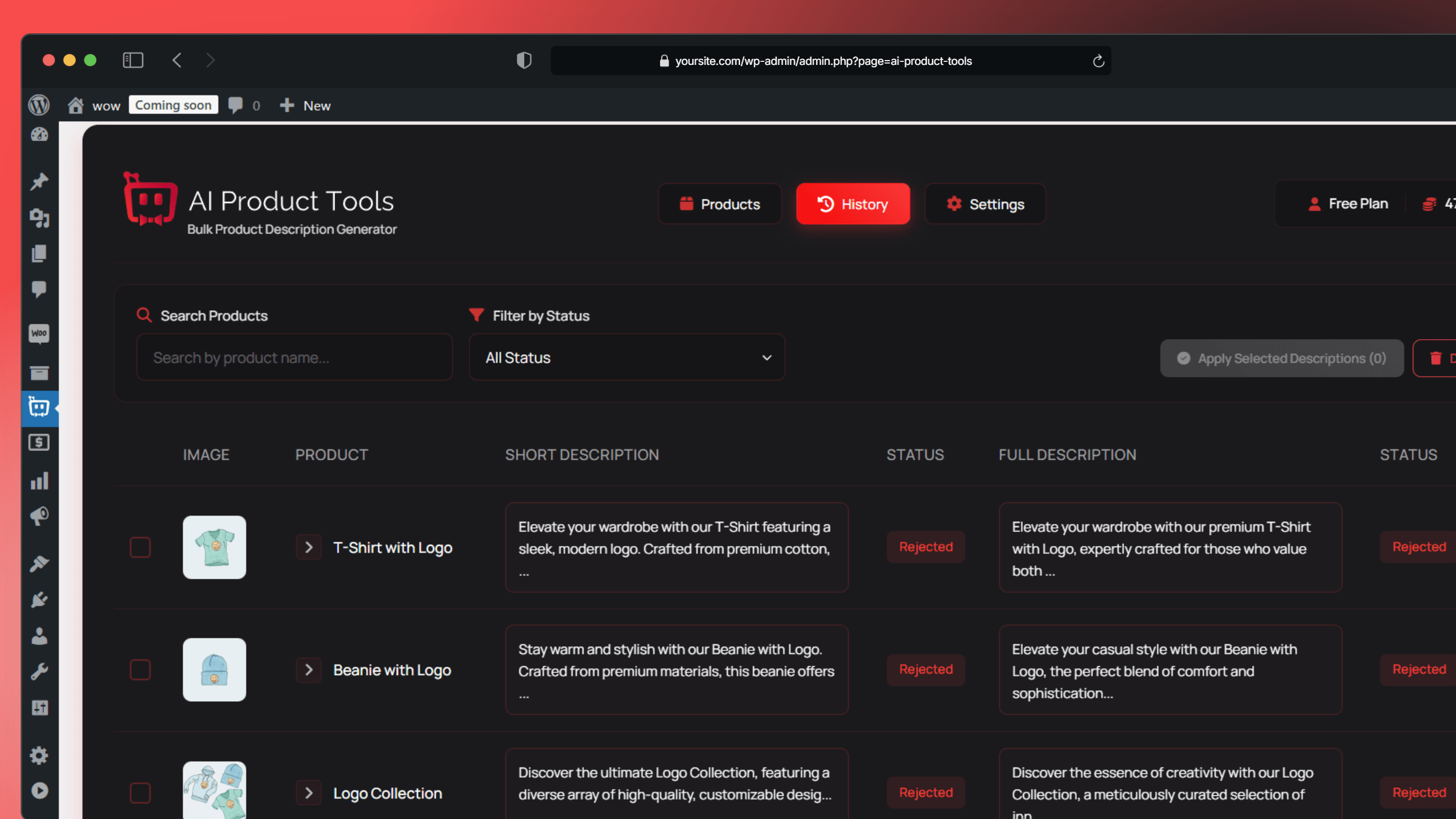 Editing when generating bulk product descriptions