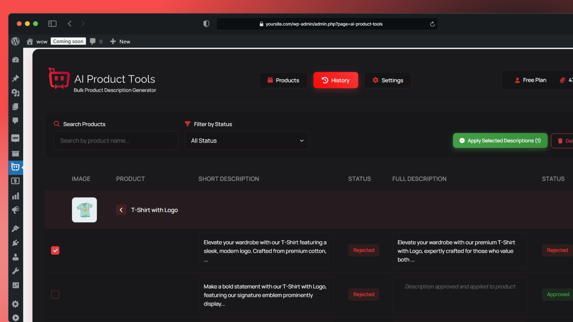 Bulk approval of created descriptions