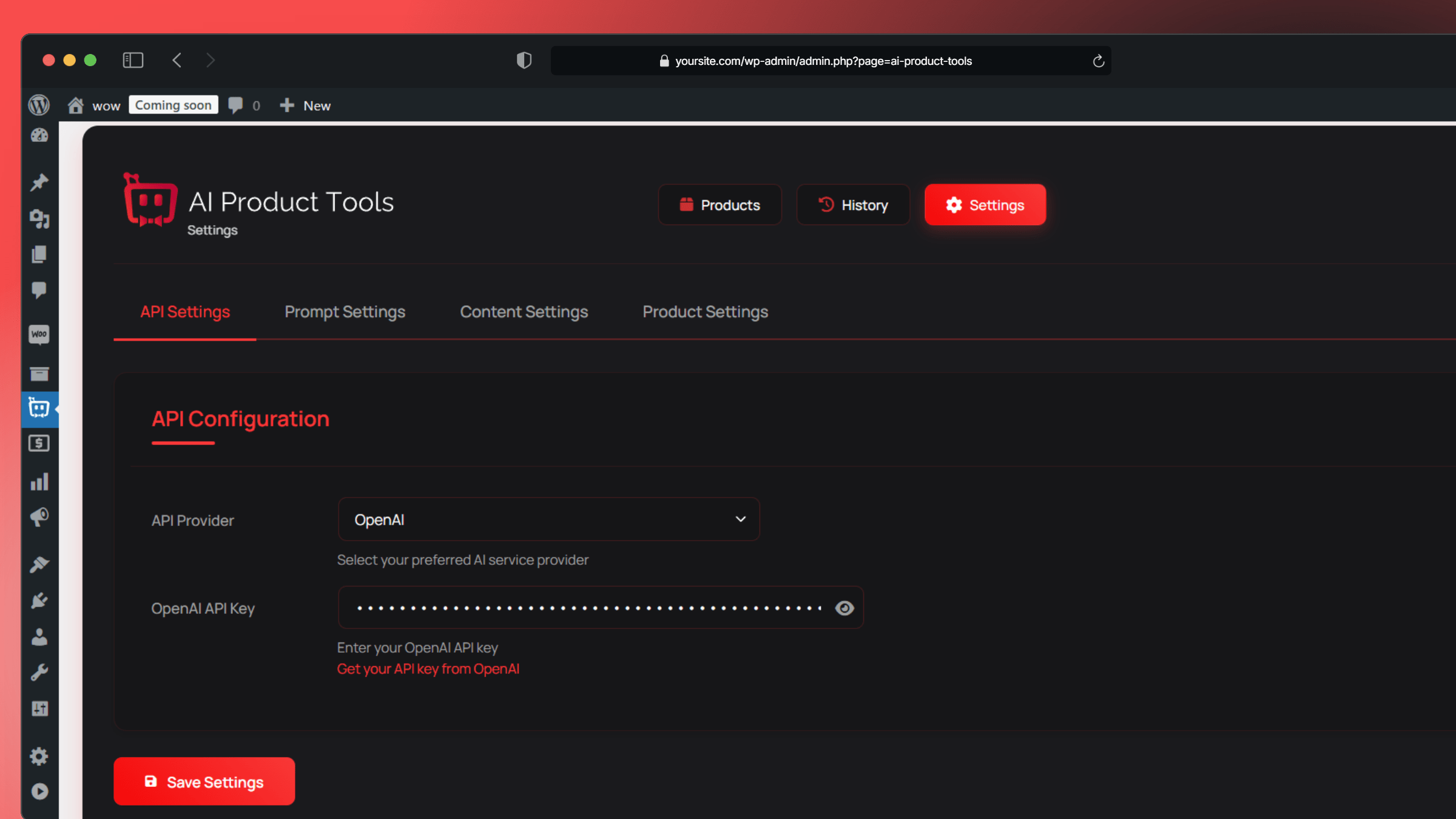 Creation screen of product descriptions