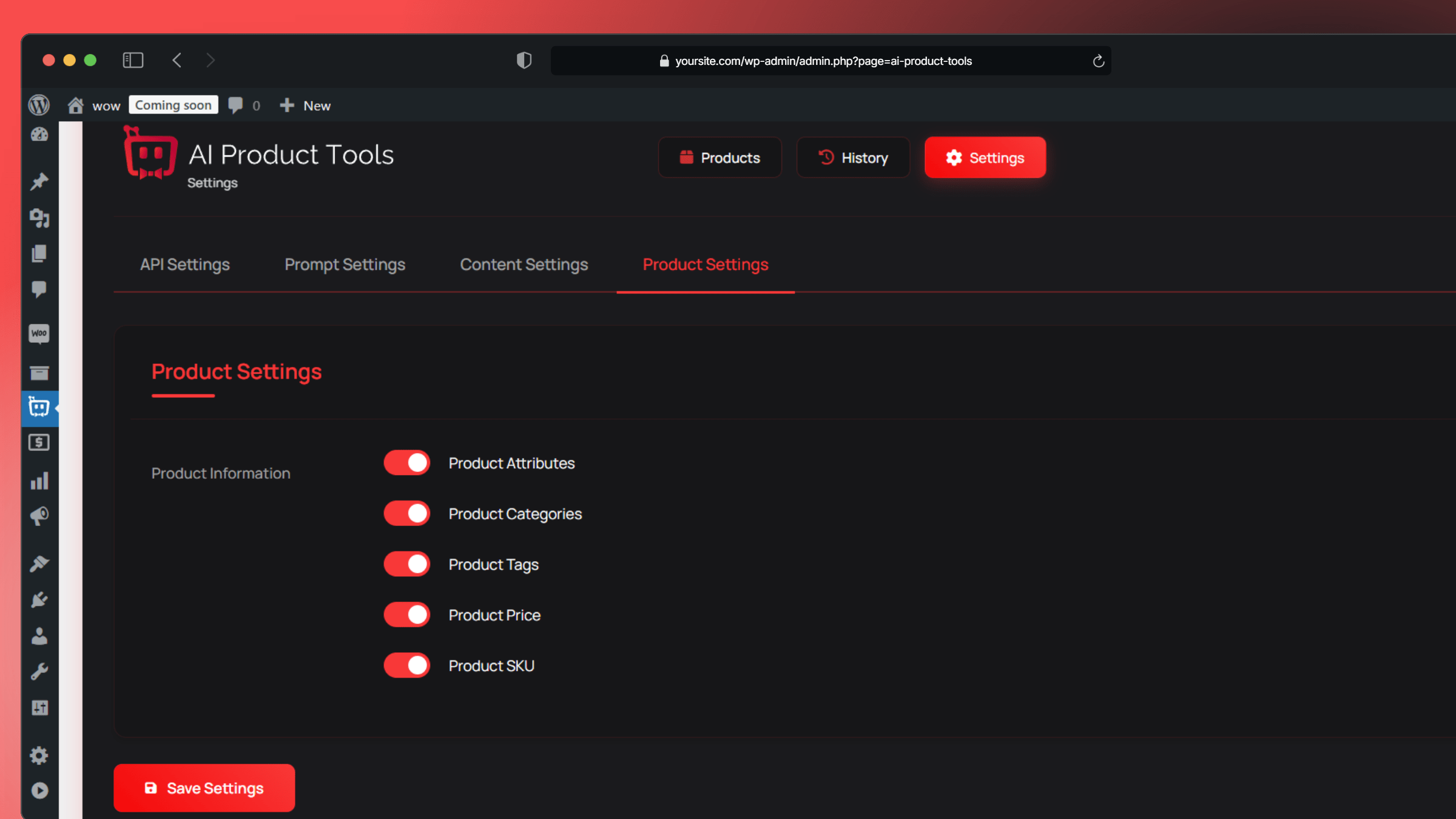 Product description editing screen
