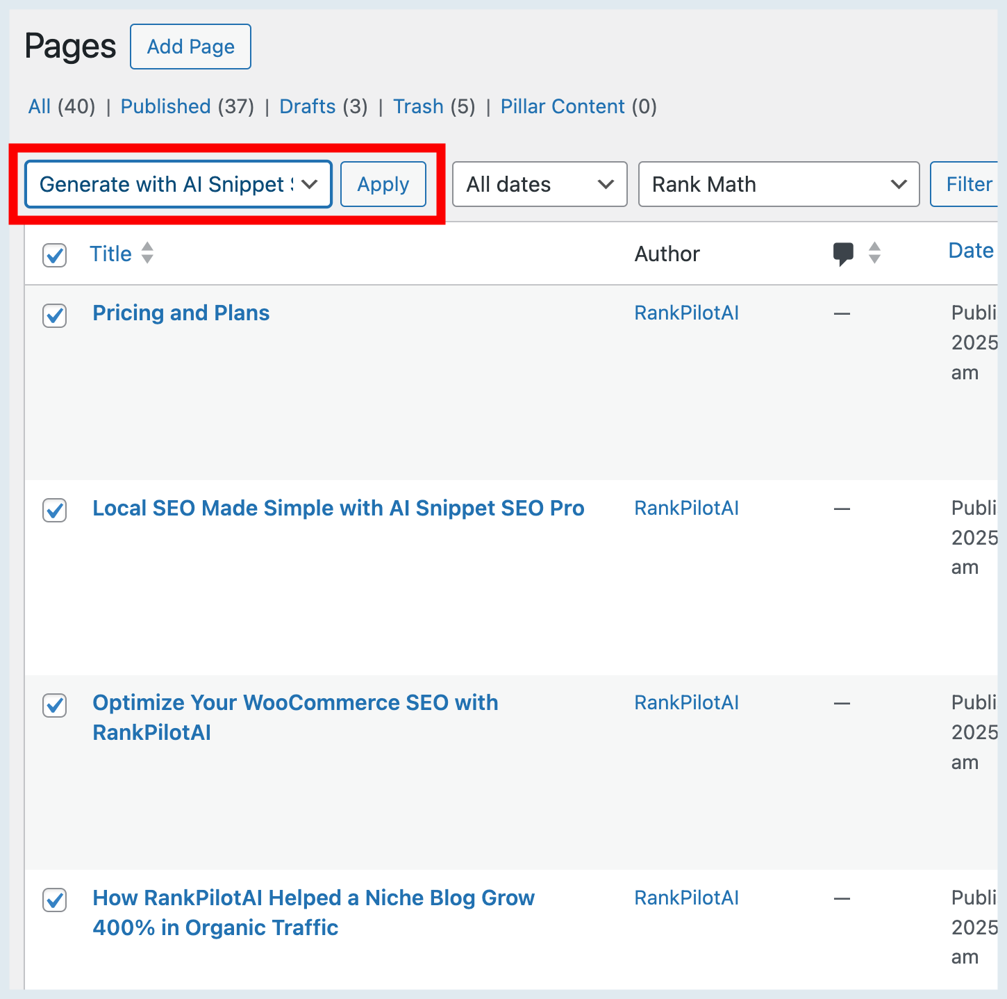 Settings — site key, usage overview, model & prompt