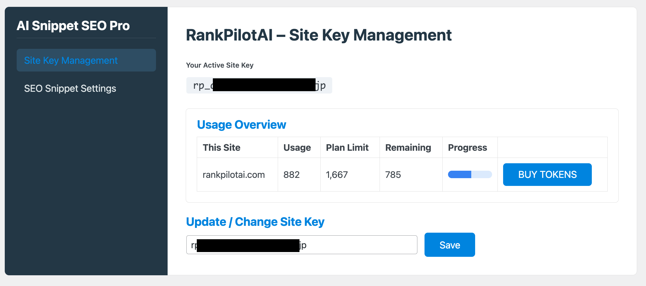 Settings – key & usage
