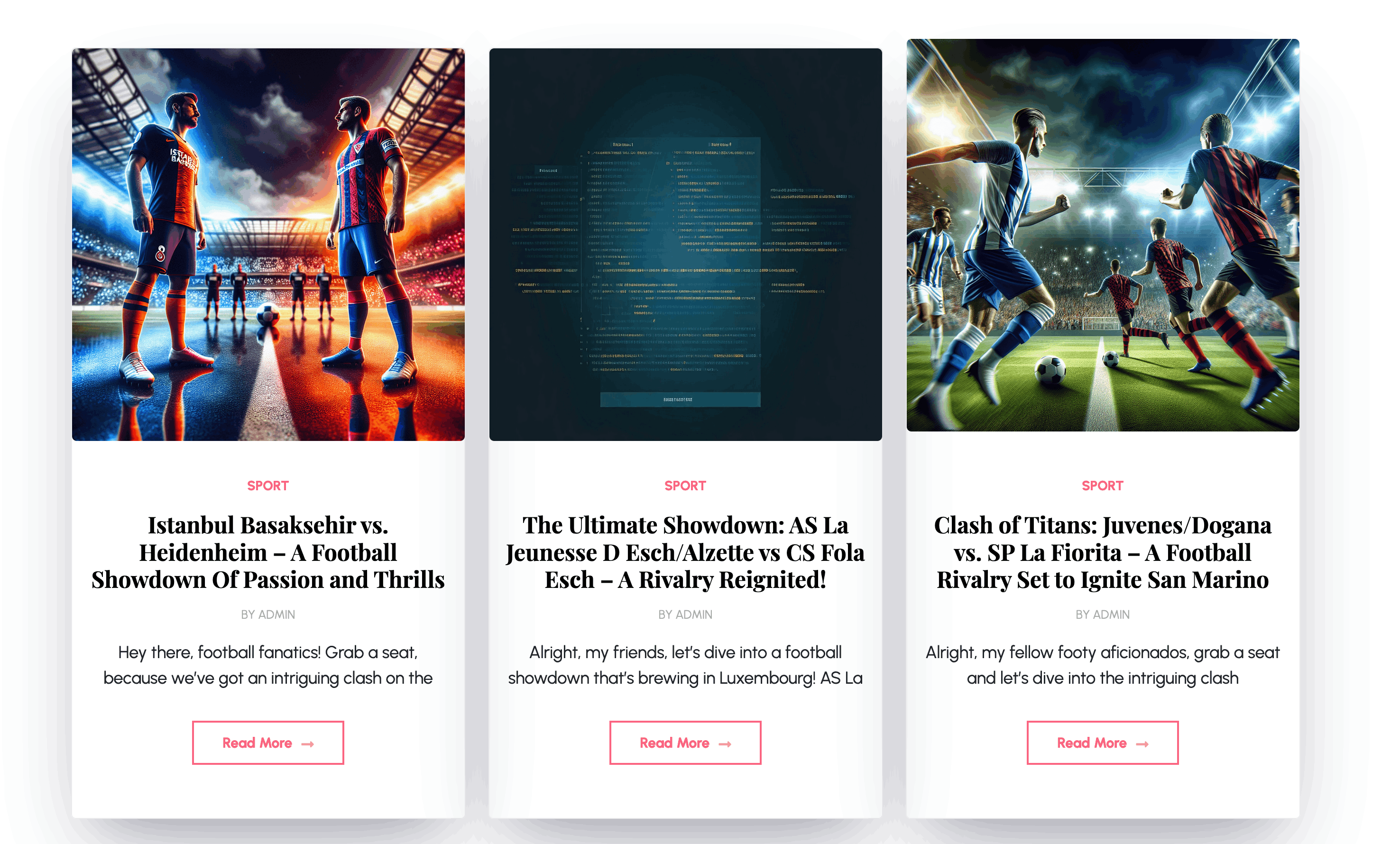 Screenshot 3: A screenshot of the WordPress blog post listing, showcasing the AI-generated match articles, including title, content, and featured image.