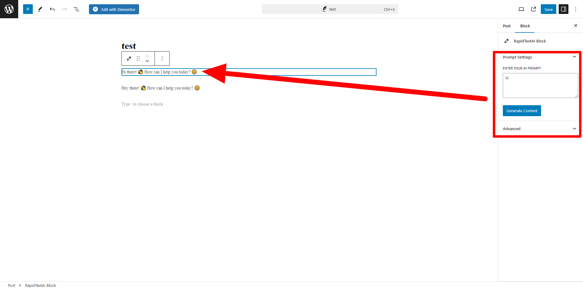 **Screenshot 4** - RapidTextAI Gutenberg Block