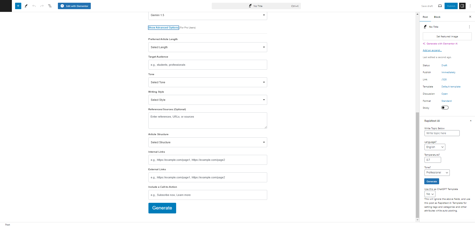 **Screenshot 5** - RapidTextAI Article Generate