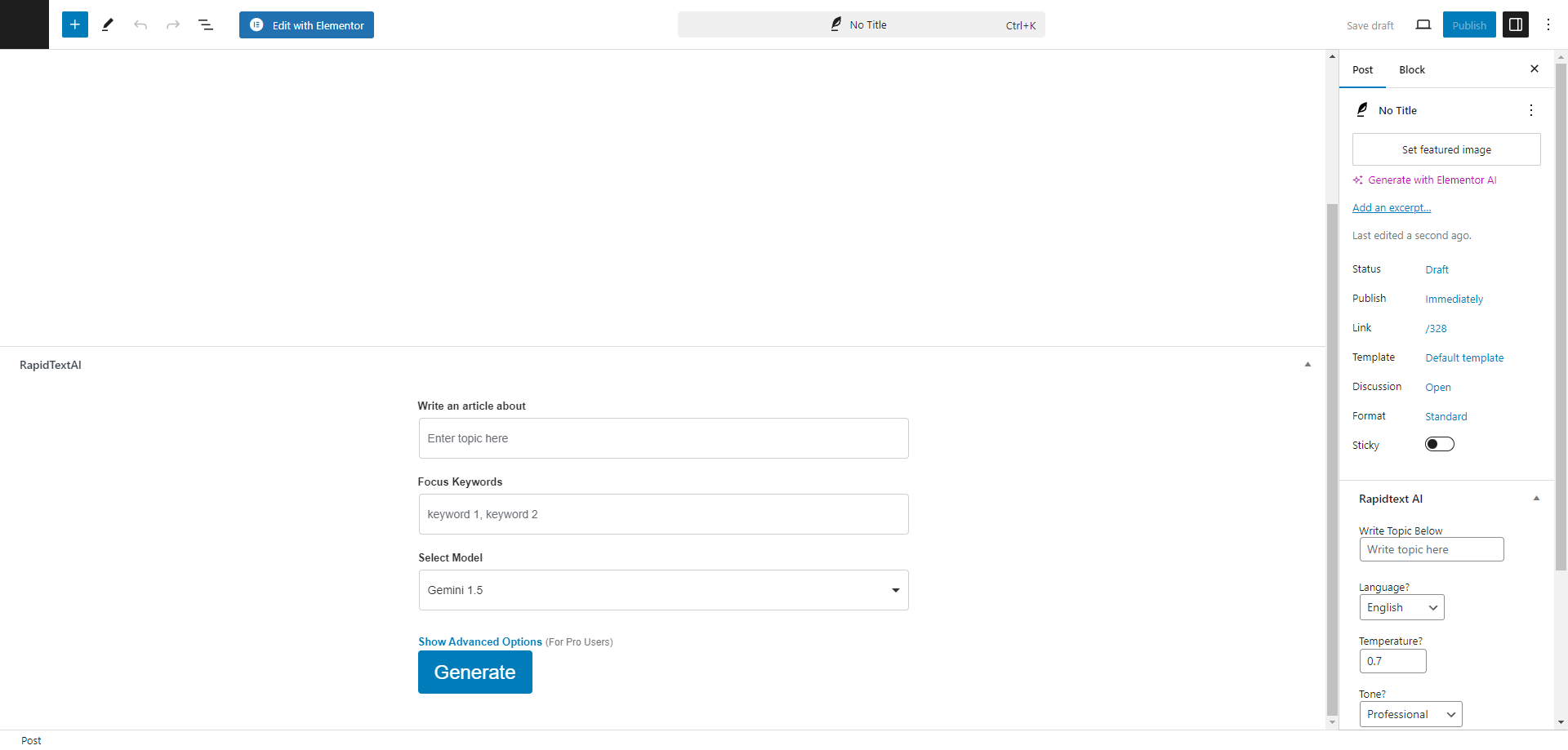 **Screenshot 6** - RapidTextAI Article Advance Generate