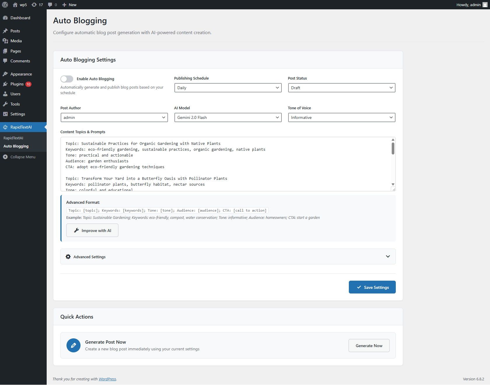 **Screenshot 6** - RapidTextAI Article Advance Generate