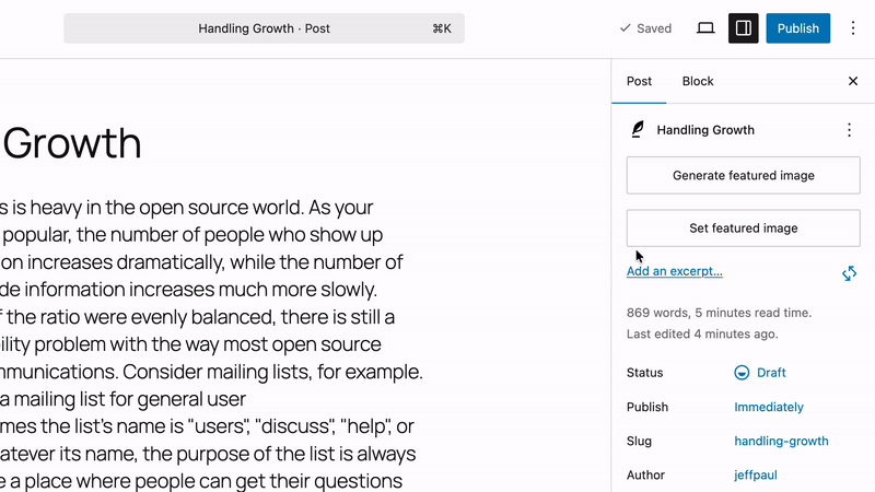 Image block settings showing Generate Alt Text button and the generated alt text.