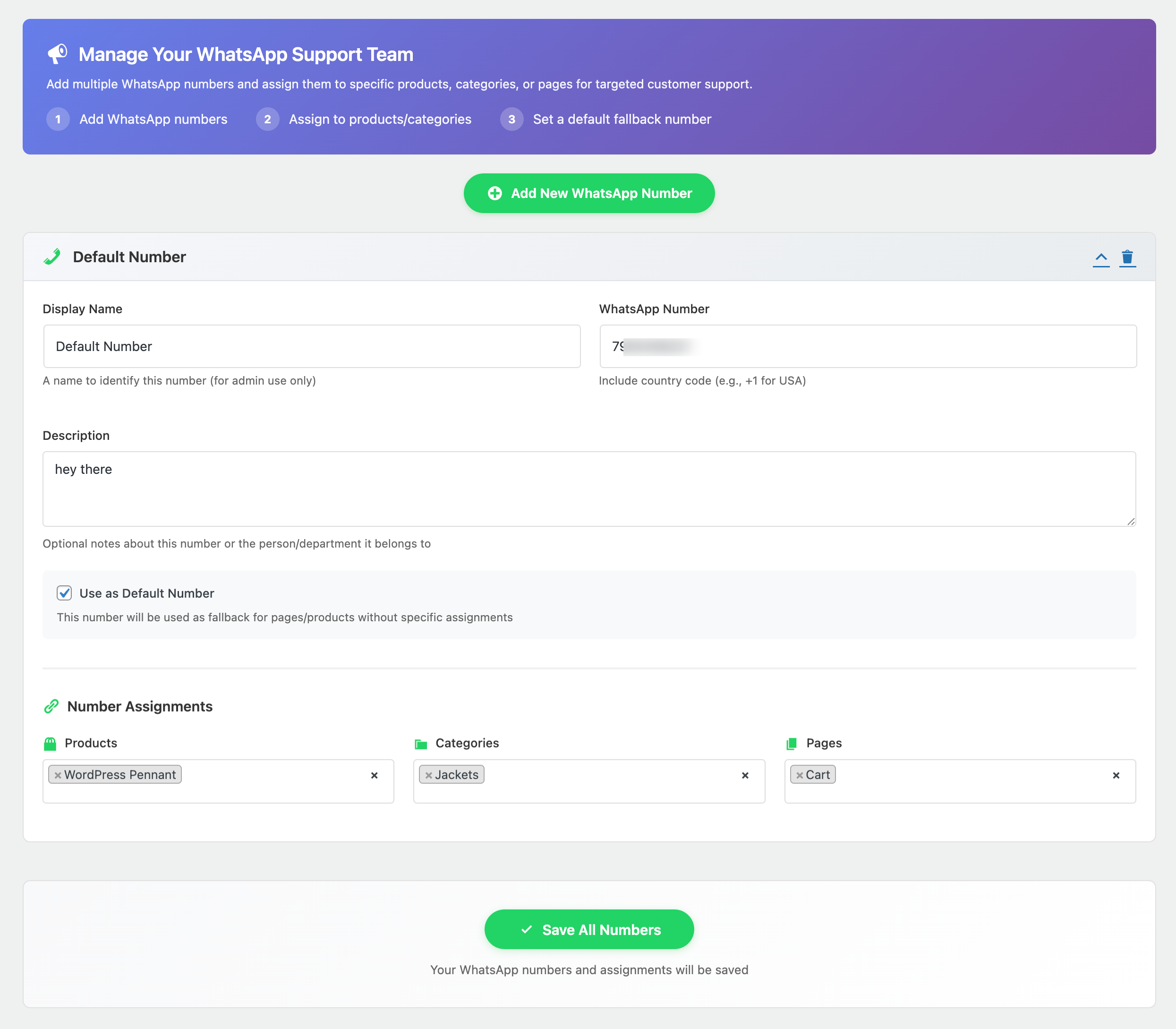 WhatsApp numbers management