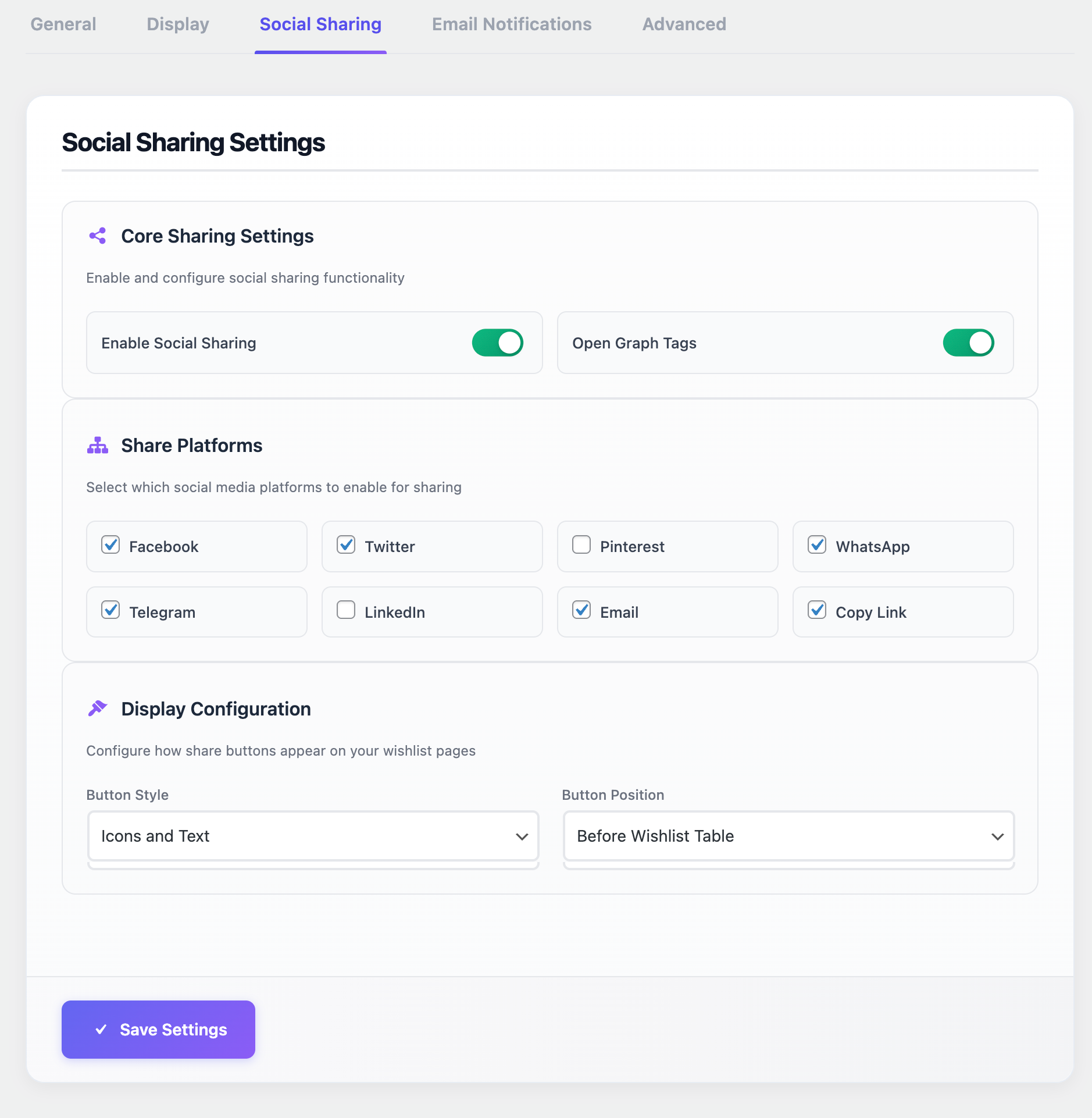 Social sharing options