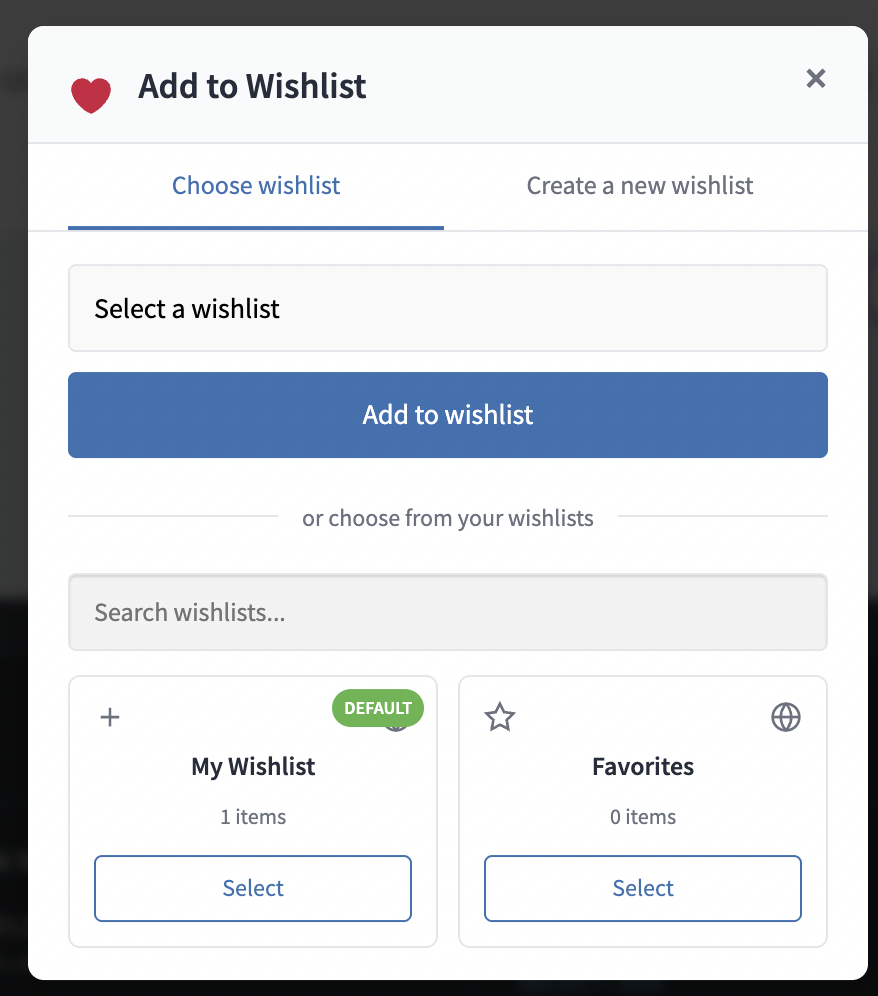 Wishlist Popup