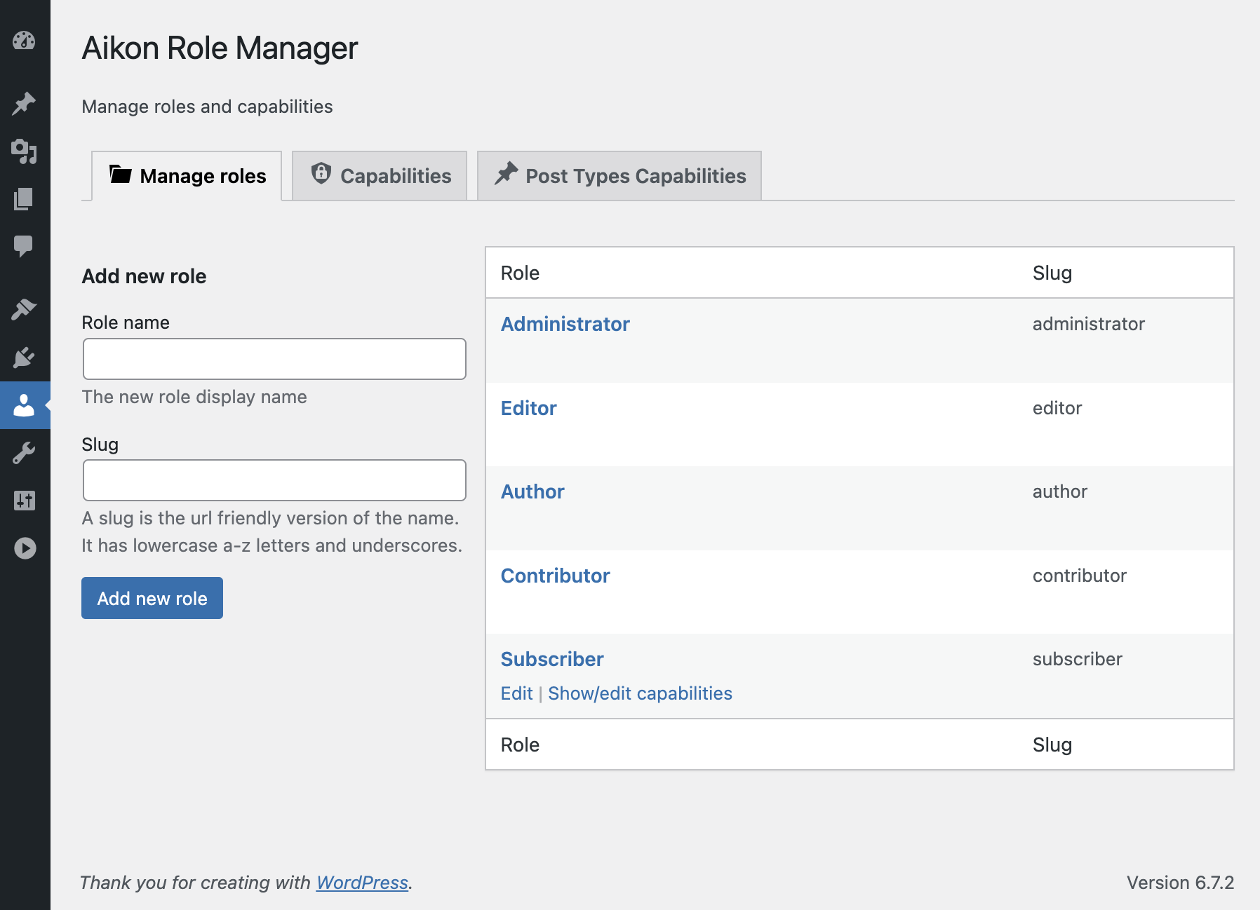 Edit Role capabilities