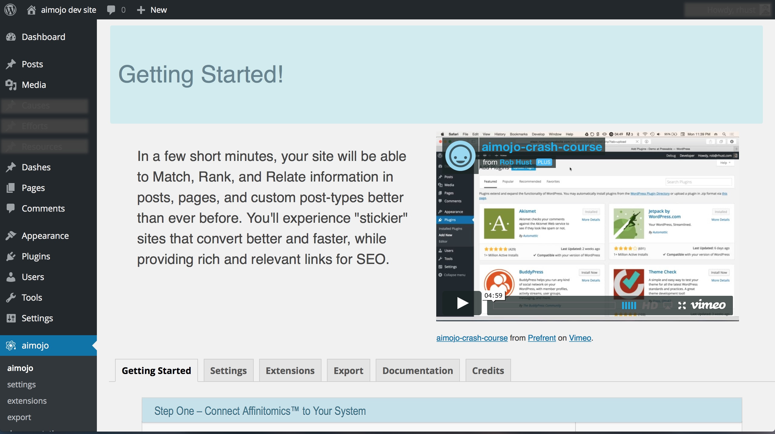 This shows the primary start page for aimojo, The tabbed interface makes finding what you need easy.