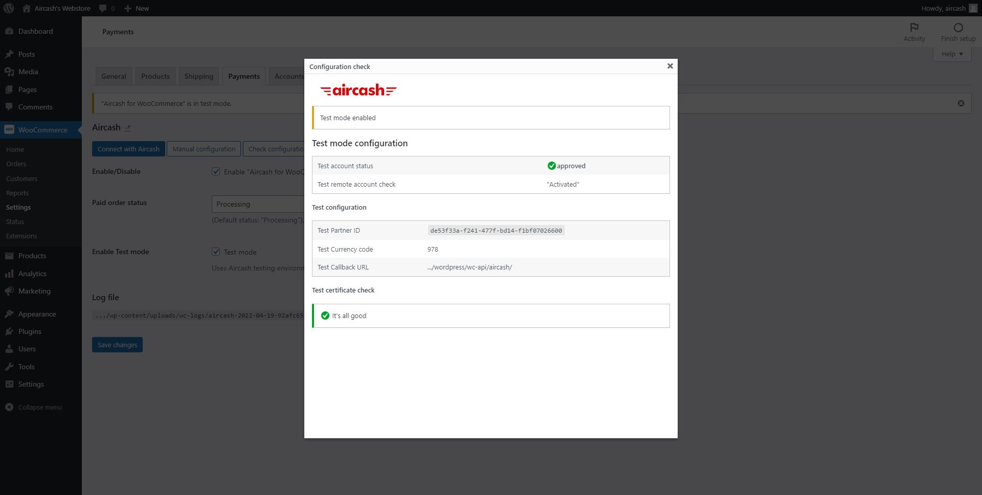 Test mode configuration check