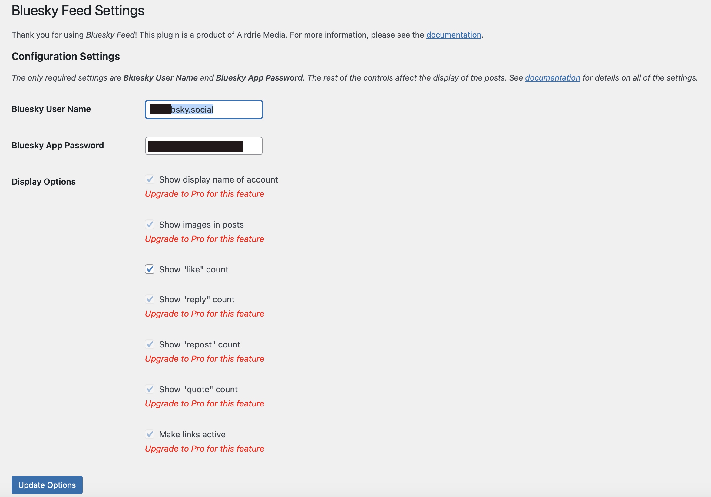 Settings page
