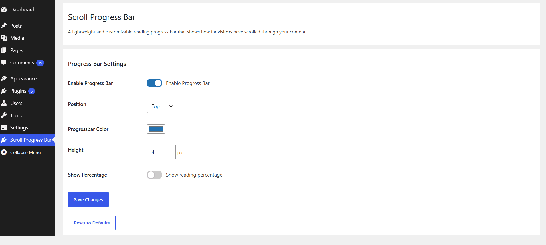 Scroll progress bar displayed at the bottom of a website.
