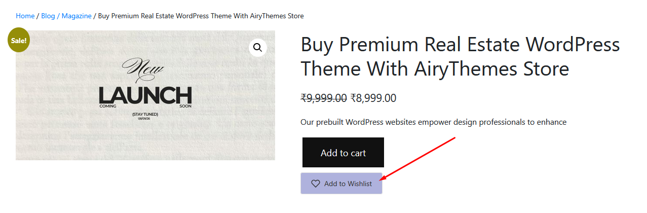 Airy Wishlist icon single product page
