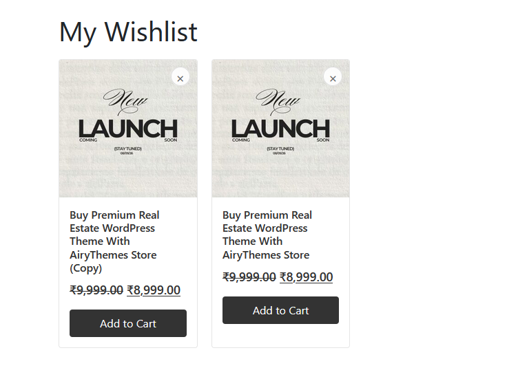Airy Wishlist grid layout dispaly