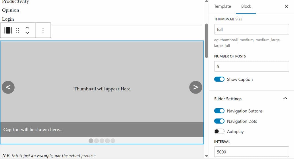 Display recent posts thumbnails with titles in slider.