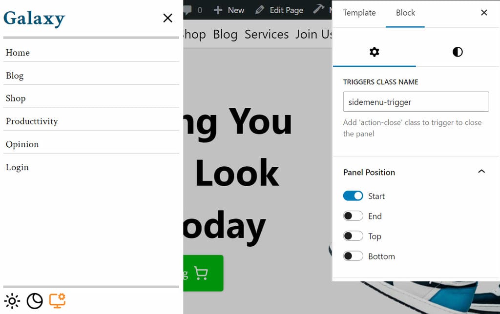 Add side-panels as containers on right, left, top or bottom position.