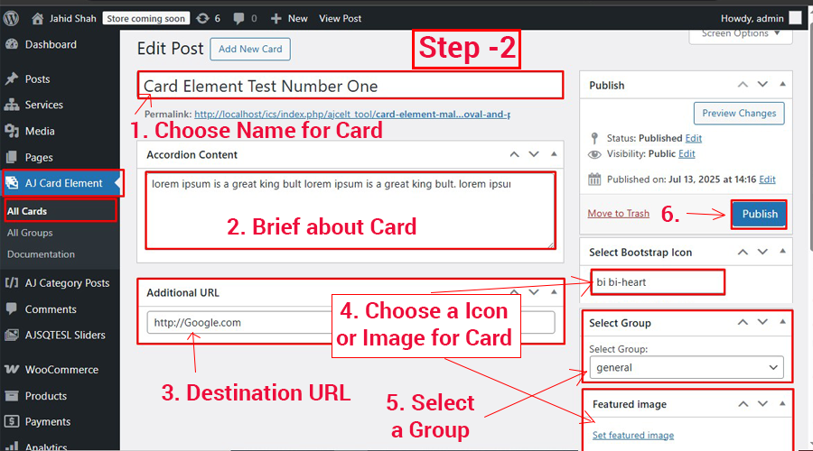 Admin panel card management