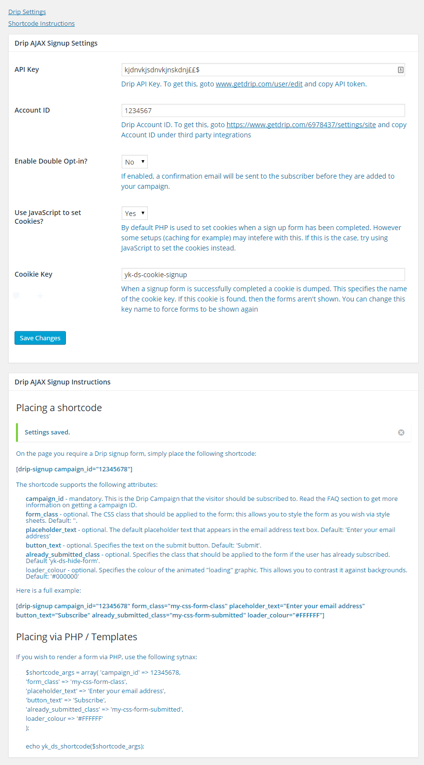 Screenshot of Admin page