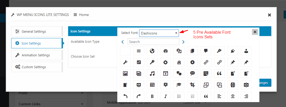 Screenshot 4 - WP Menu Icons Lite - Icon Settings