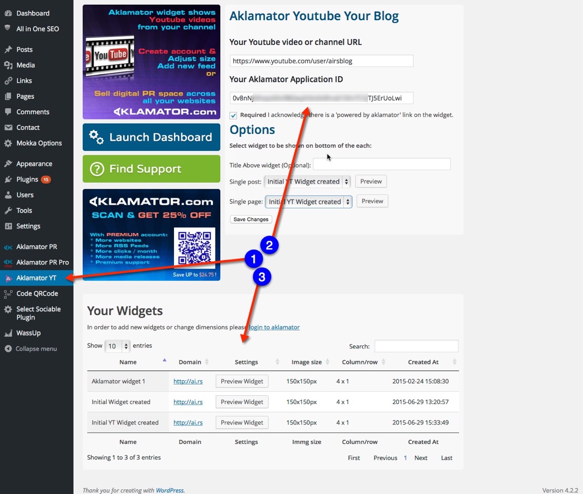 Aklamator plugin configuration
