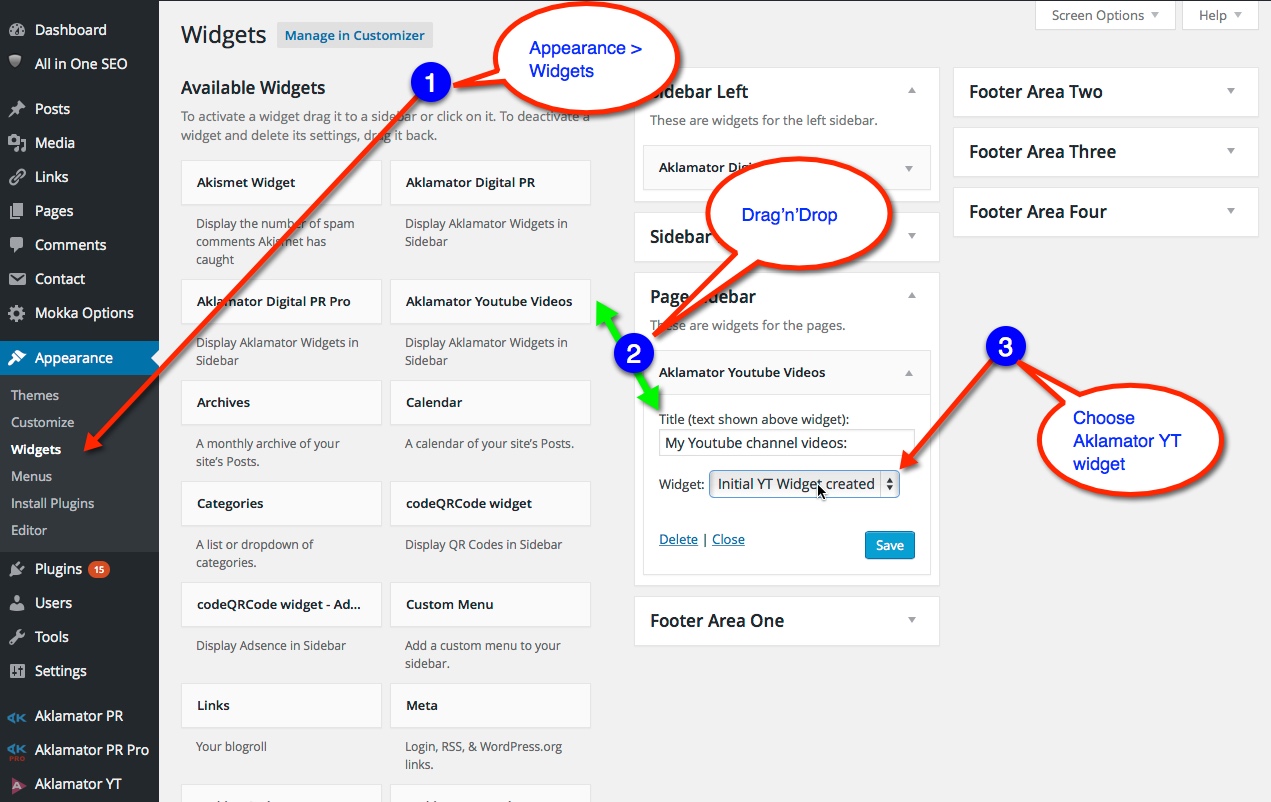 Add or edit your aklamator widgets