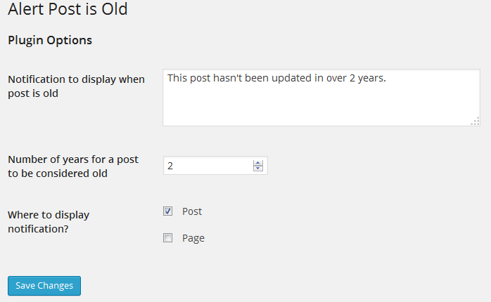 Plugin settings page