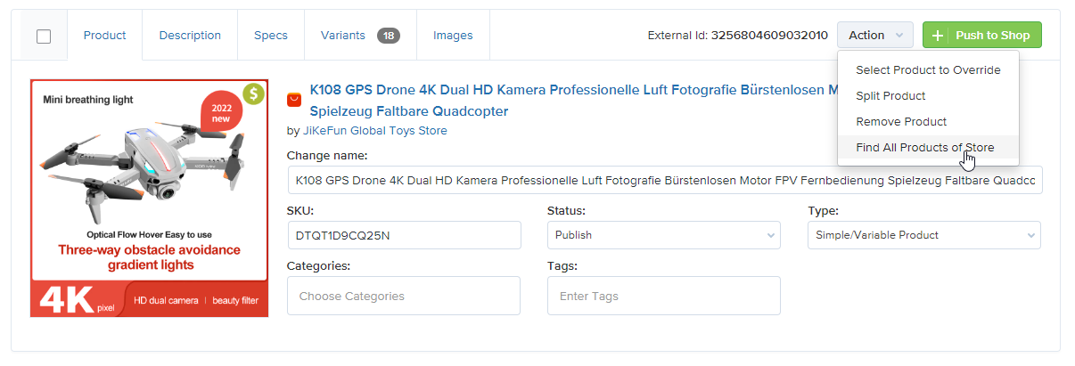 Import product video from AliExpress