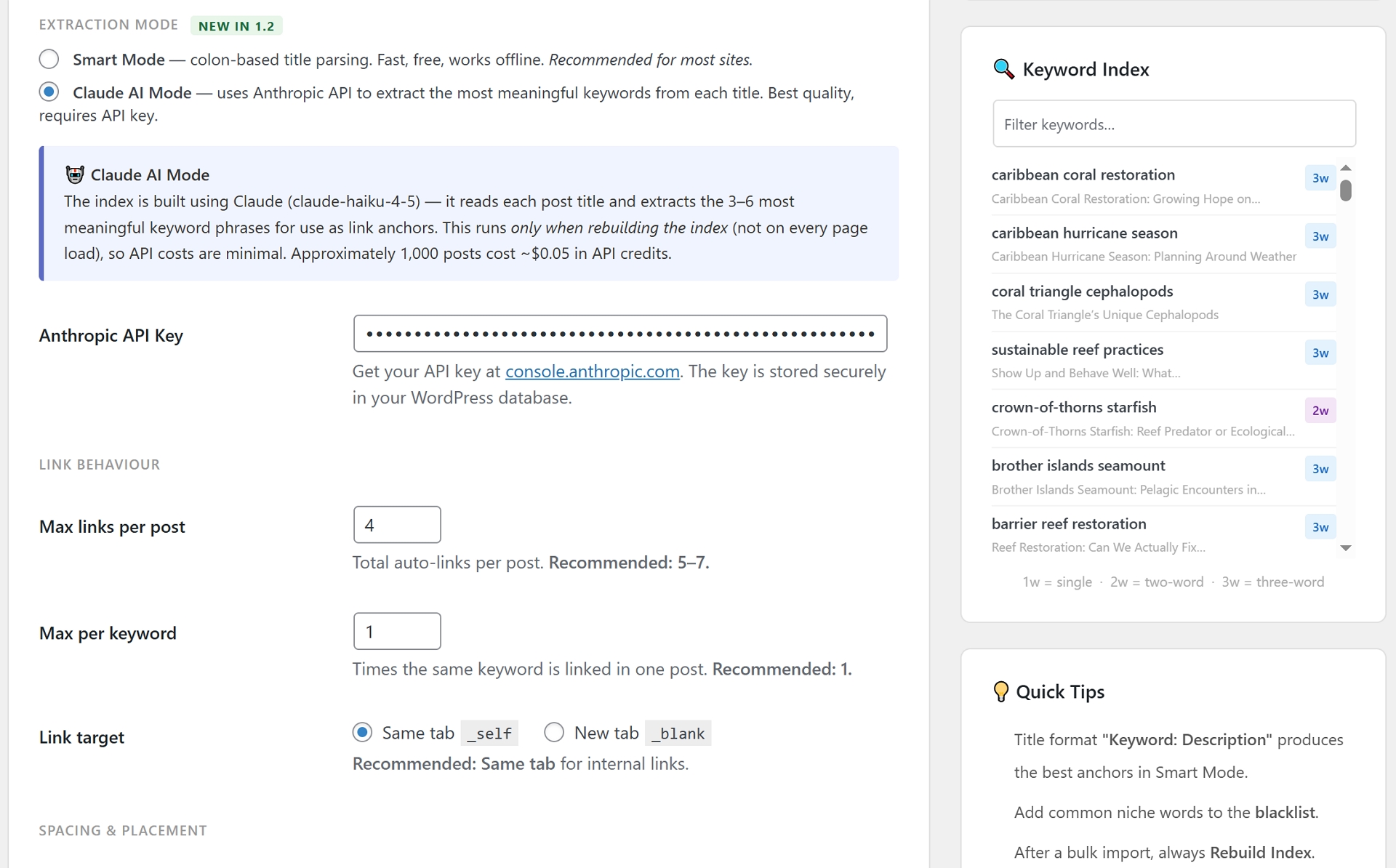 Plugin interface and settings