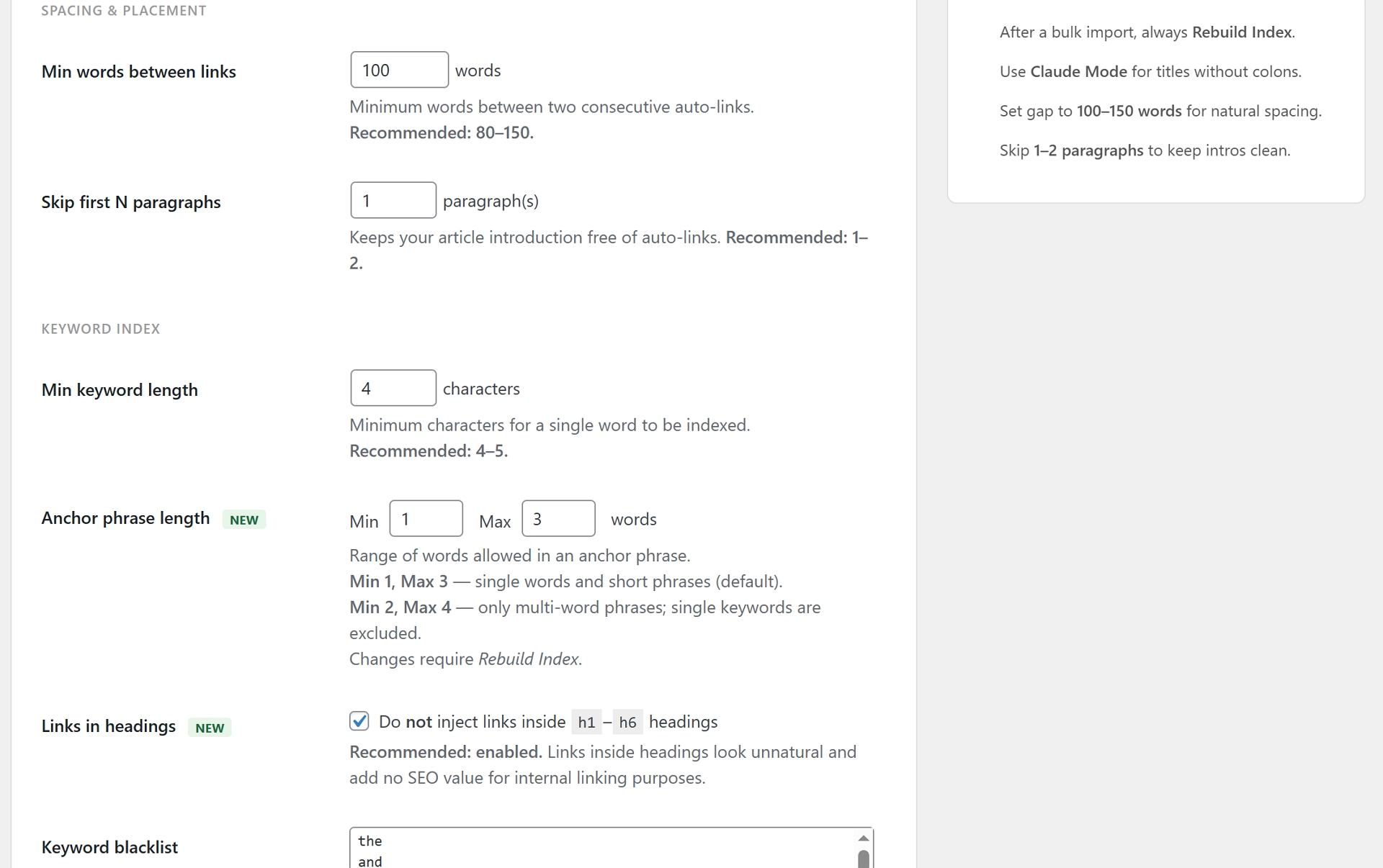 Plugin interface and settings