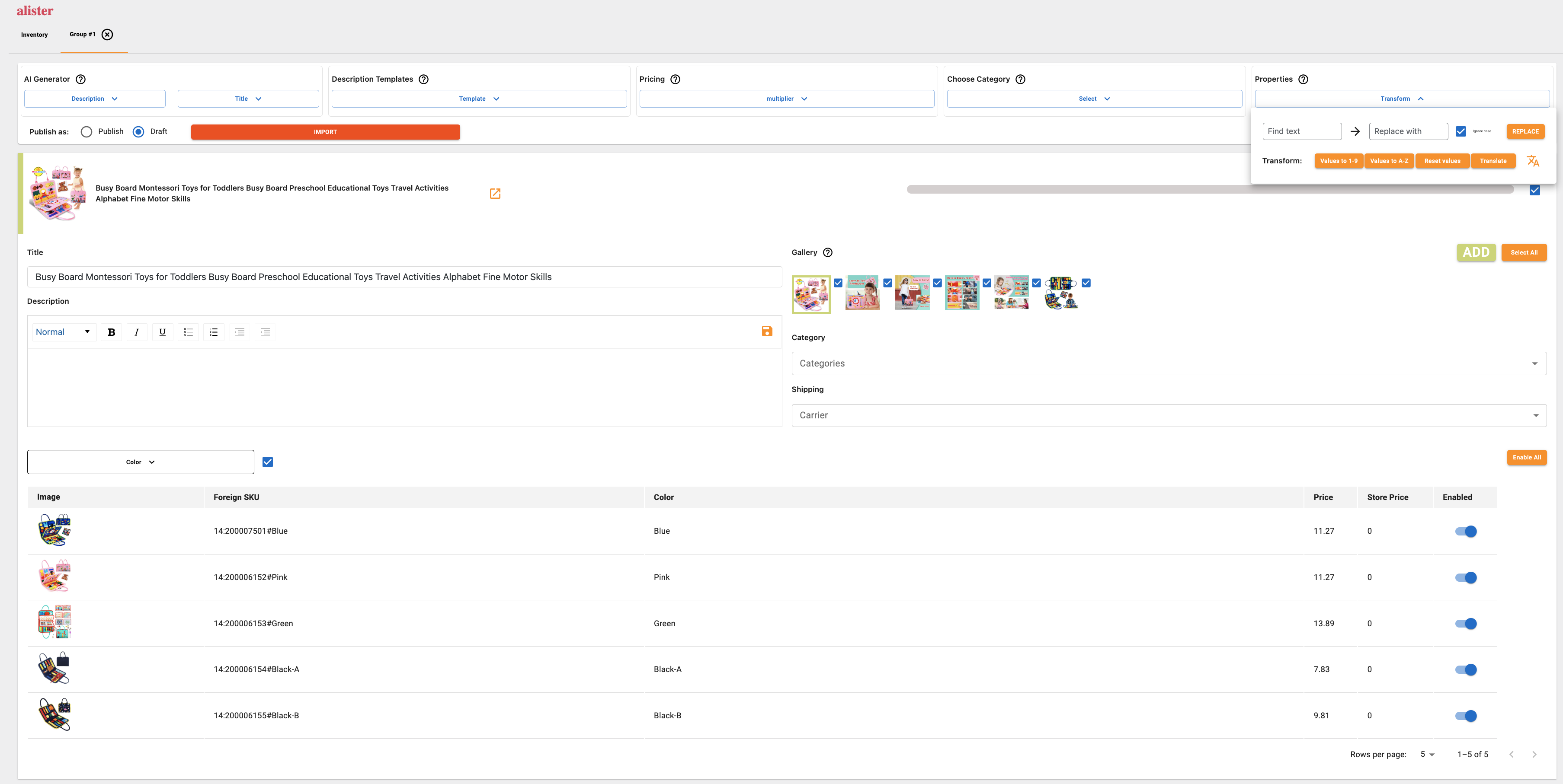 Manage gallery and pricing