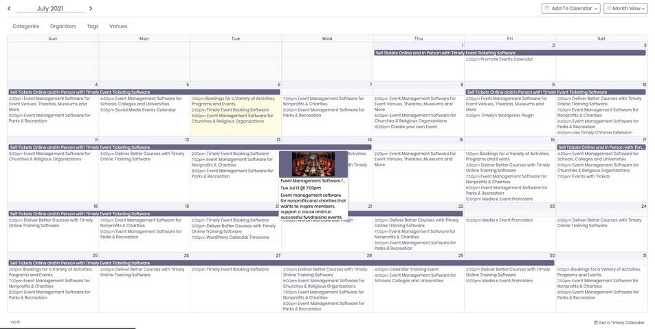 Default event page layout