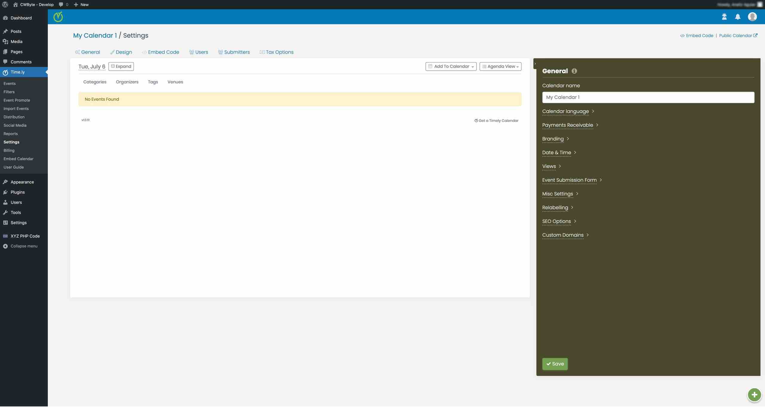 Events admin creation