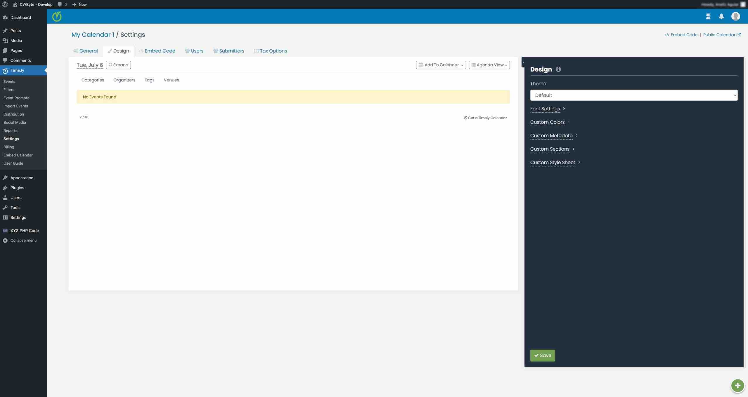 Filters: categories, tags, venues and organizers