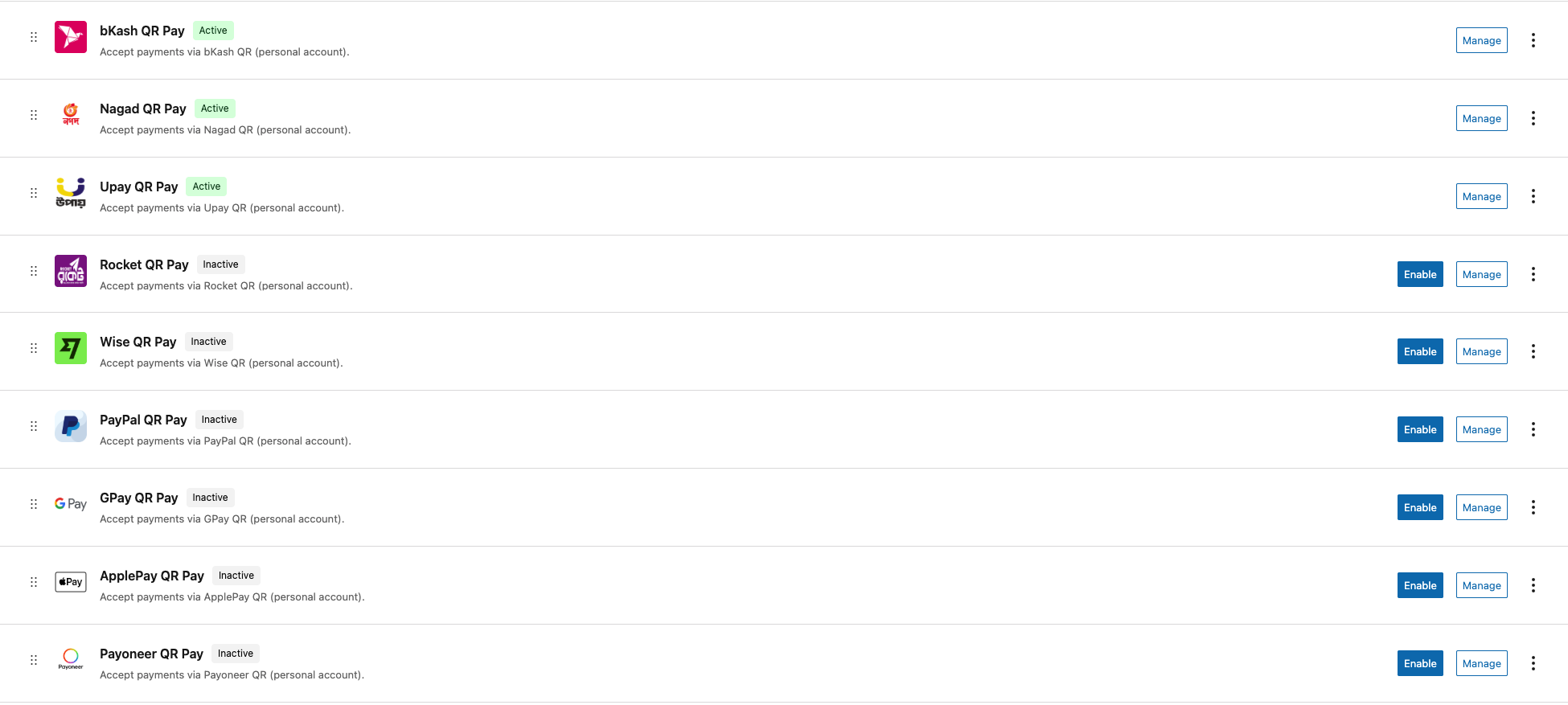 Dashboard Payment Gateways