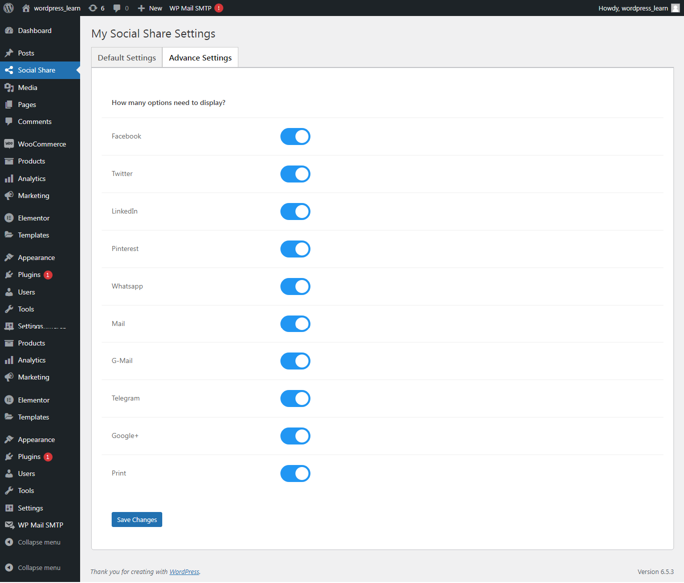 Admin settings panel – advanced (icon selection, color picker)