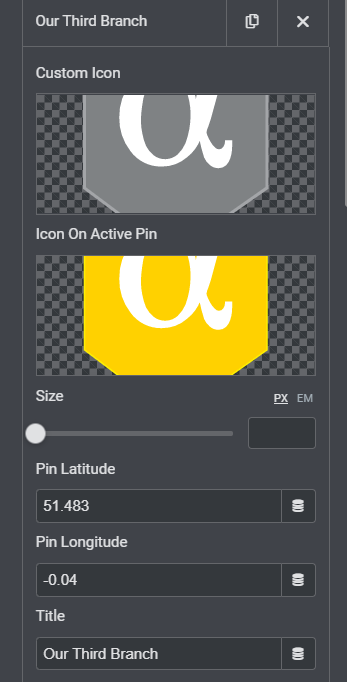 **Pins Controls.** Choose your pins icons, and easily set your pins coordinates.